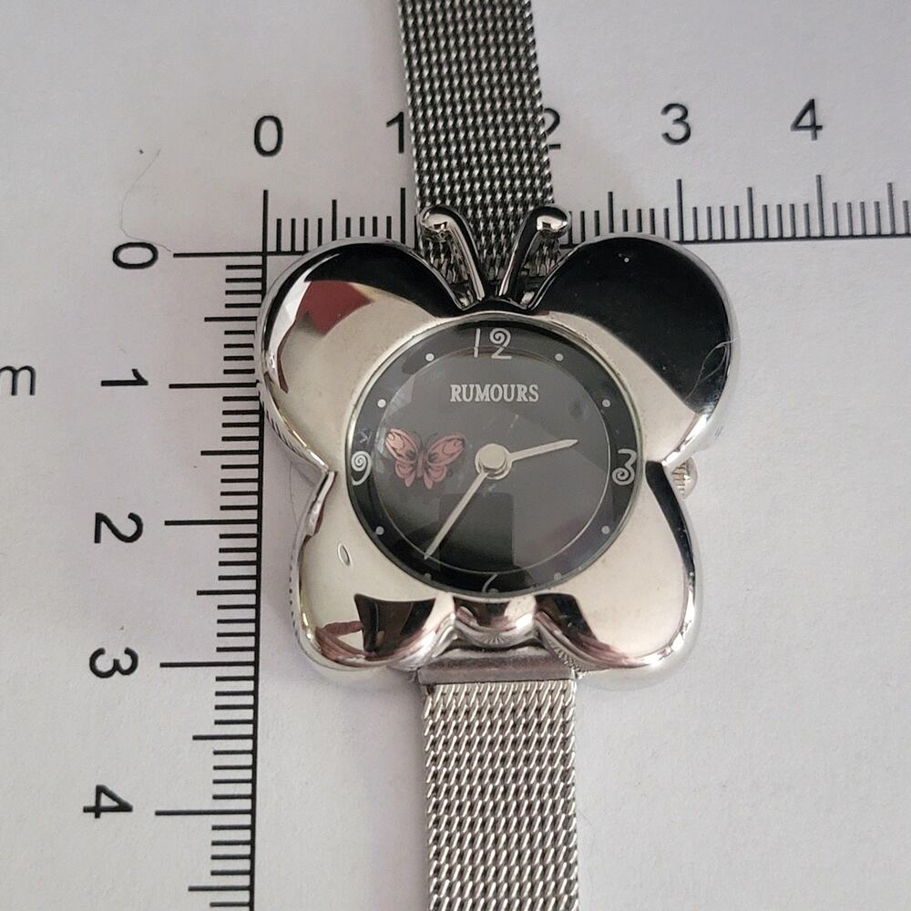 Rumours Womens Watch Black Dial Silver Tone Butterfly Case Mesh Bracelet - Picture 9 of 10